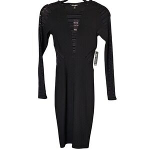 Express NWT Mesh Cut Out Long Sleeve Black Dress Size 0